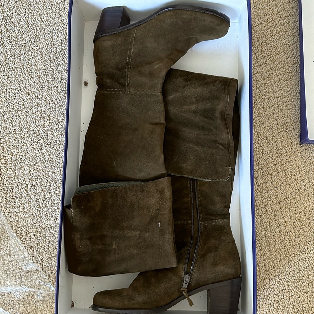 Stuart Weitzman Hitest olive suede over the knee boots